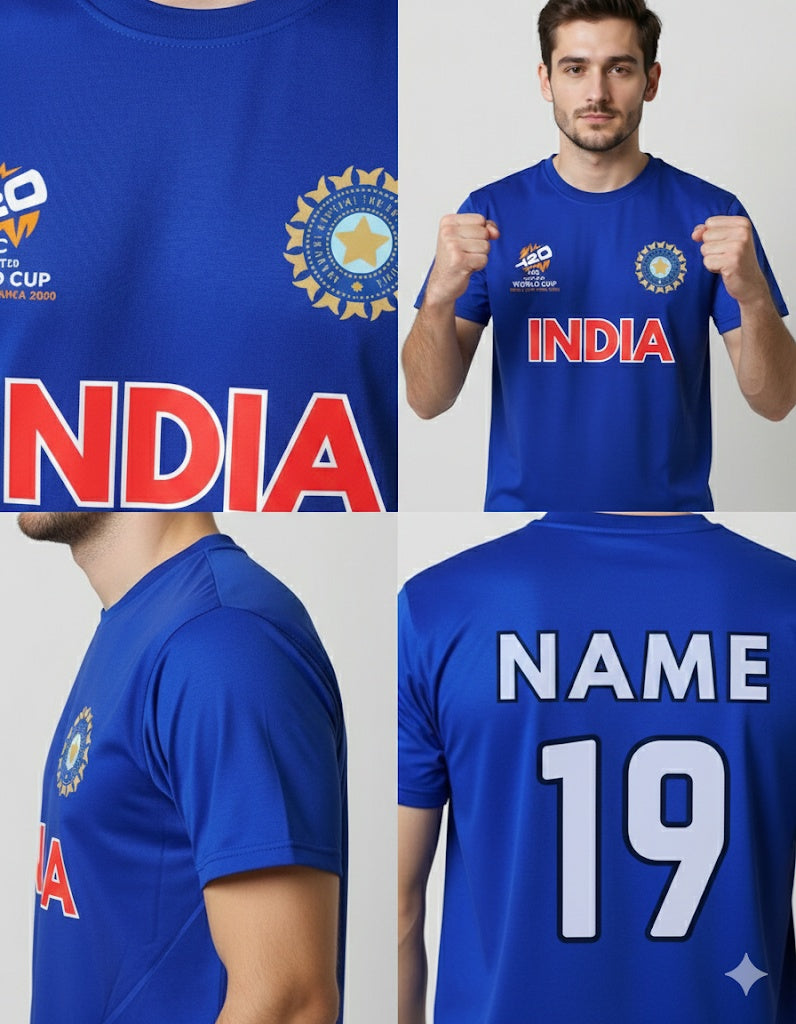 Custom India T20 Fan Tshirt displayed on a model.