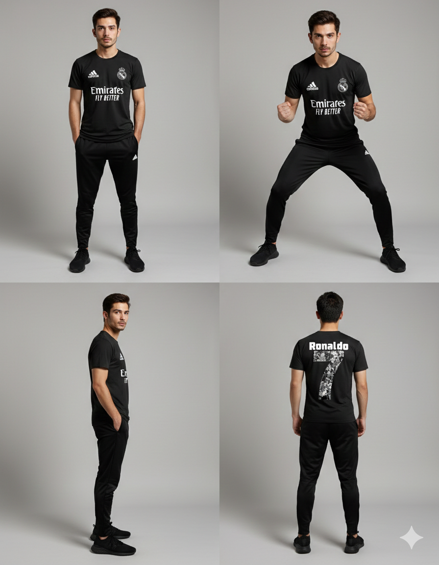 Ronaldo 7 Inspired Football T-Shirt – Black Edition