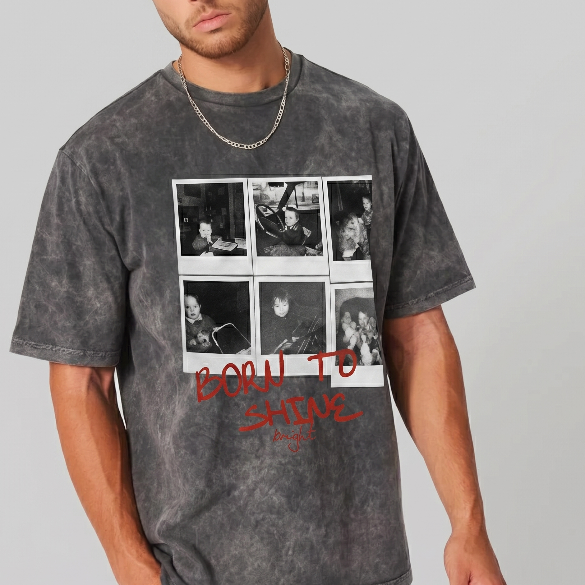 Born To Shine Vintage Photo Grid Oversized T-Shirt