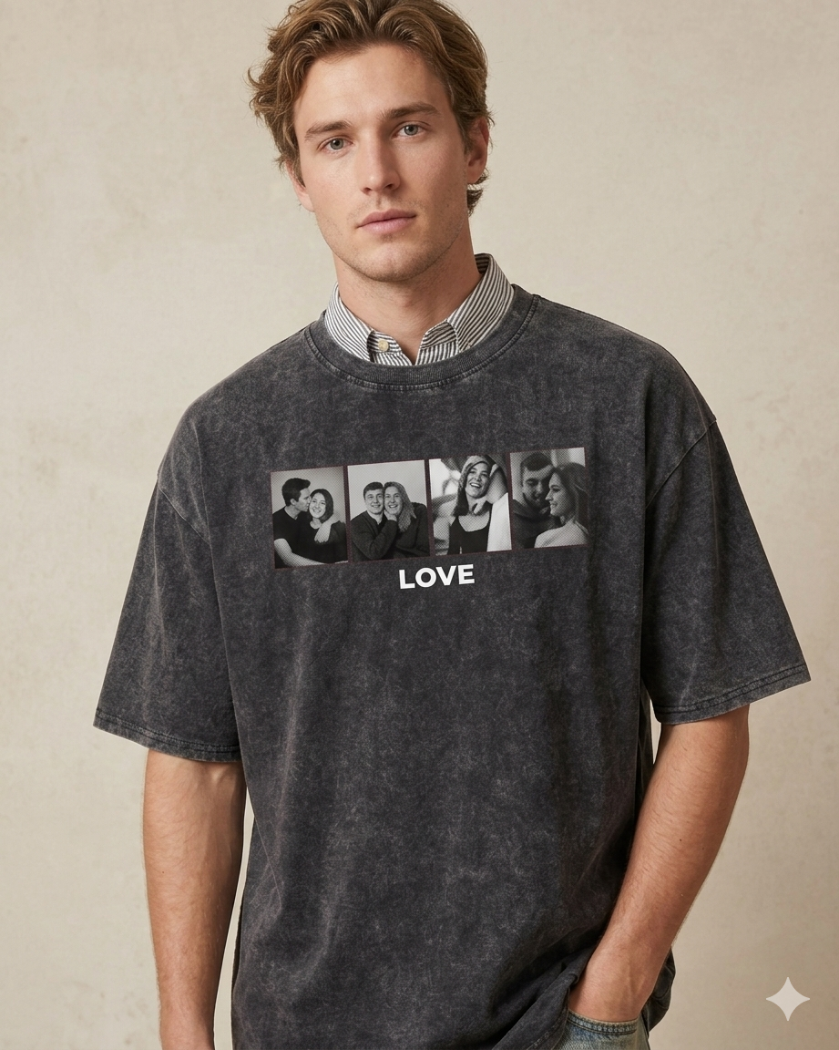 Custom Love Photo Strip Oversized T-Shirt
