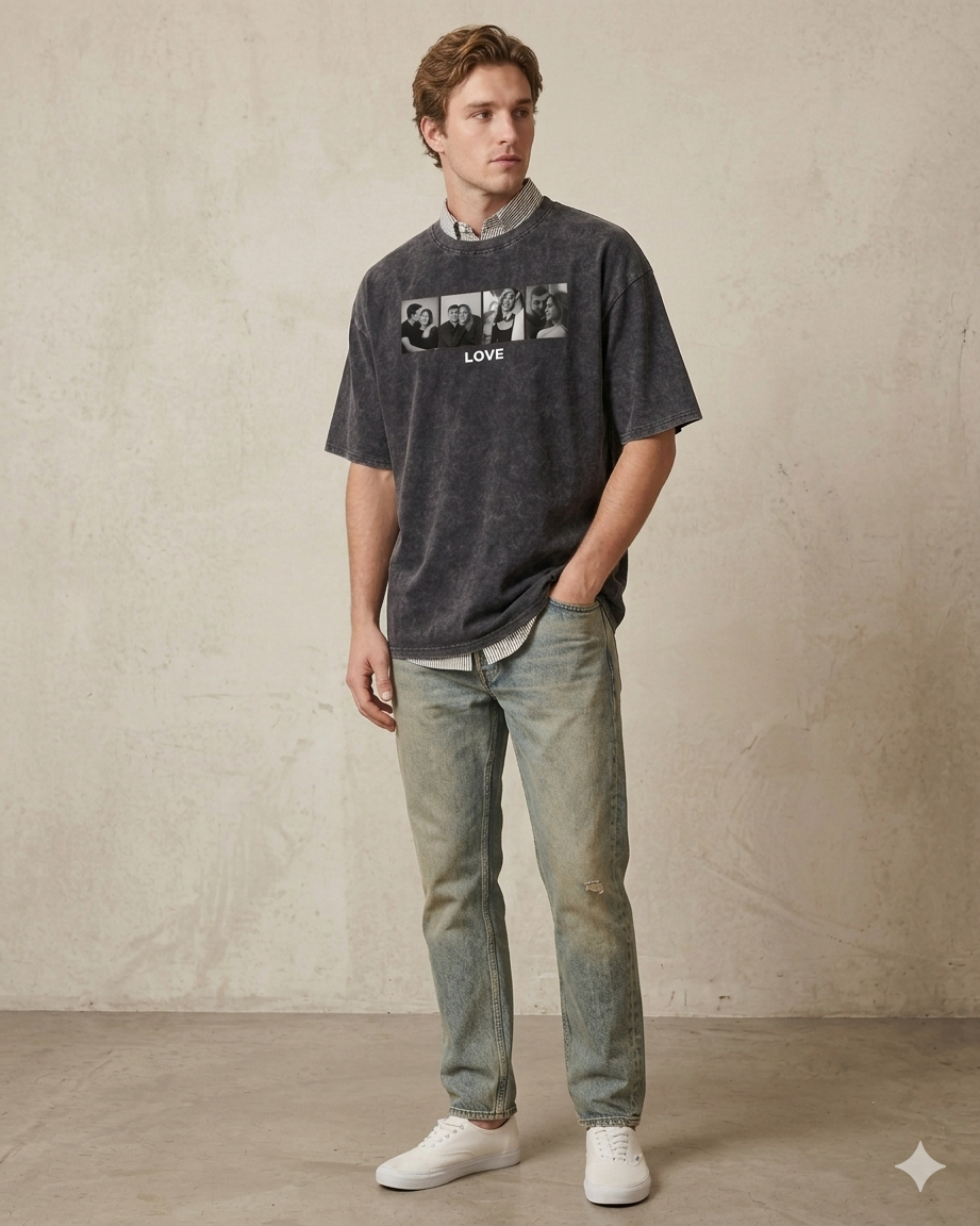 Custom Love Photo Strip Oversized T-Shirt