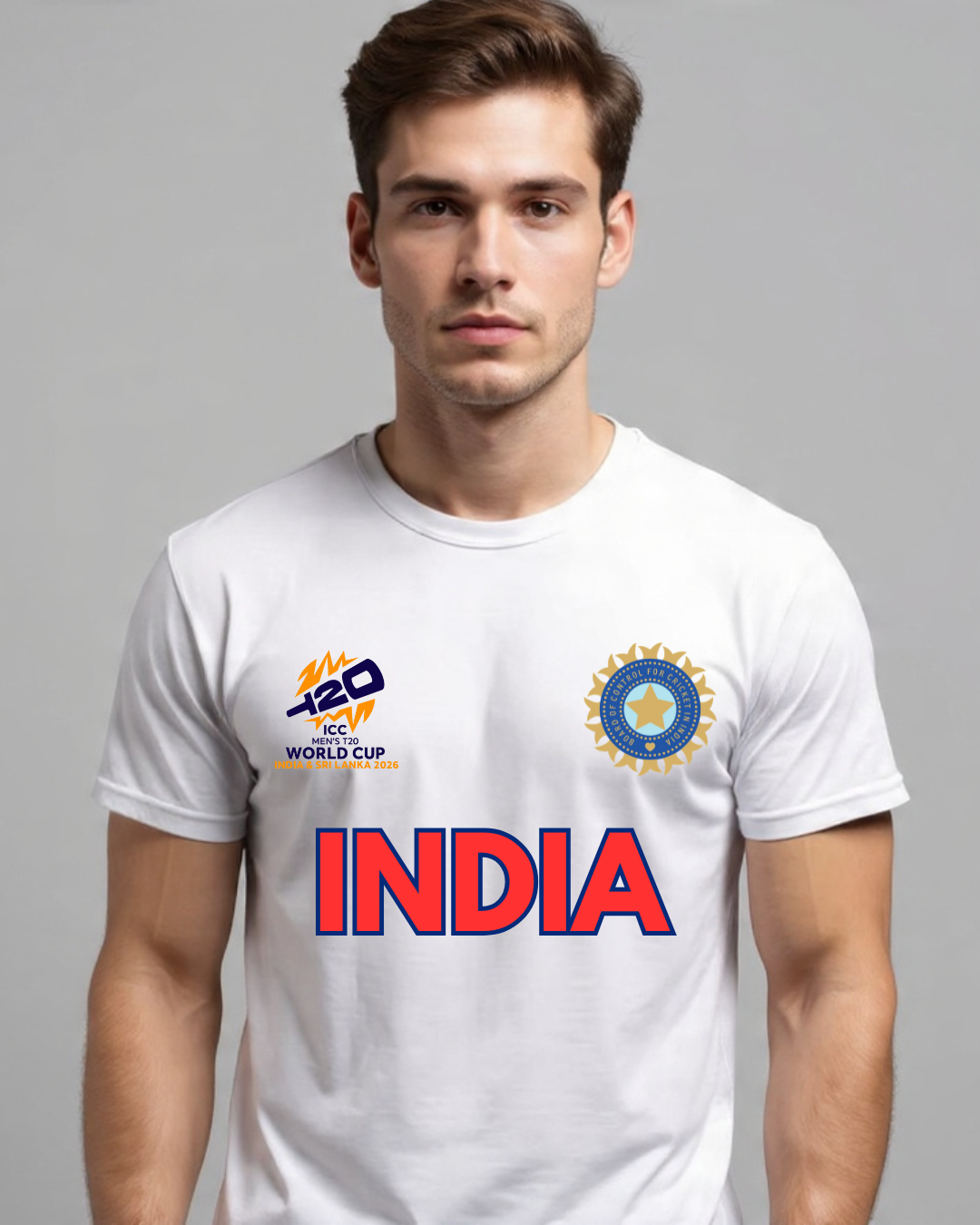 Custom India T20 Fan Tshirt flat lay view.