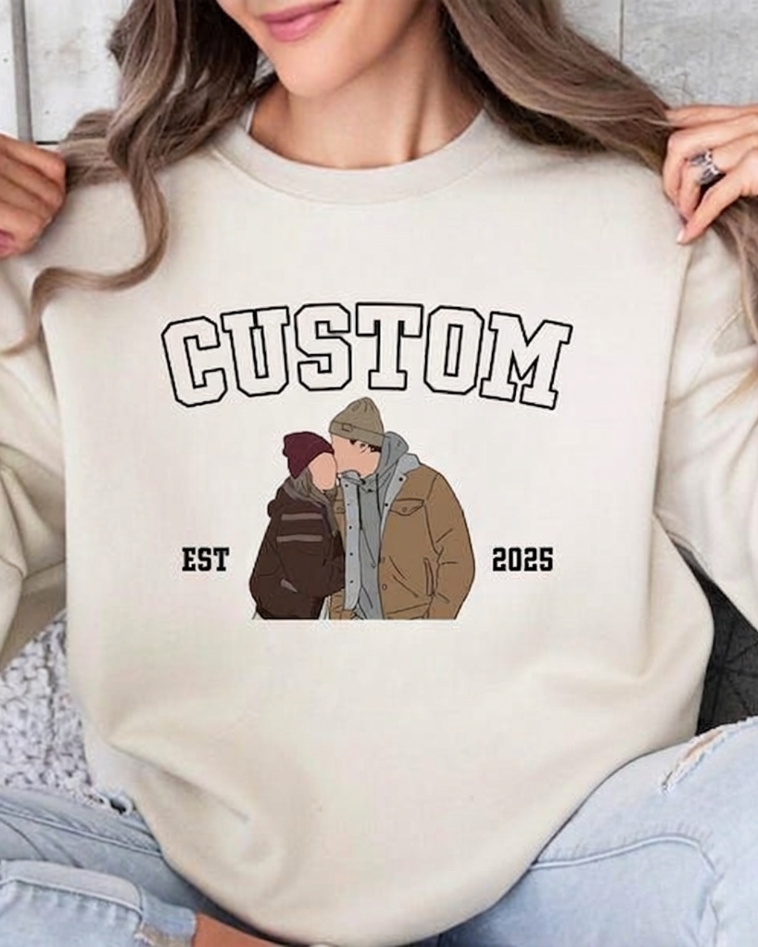 Custom Couple Illustration Oversized T-Shirt (Est. Year Edition)