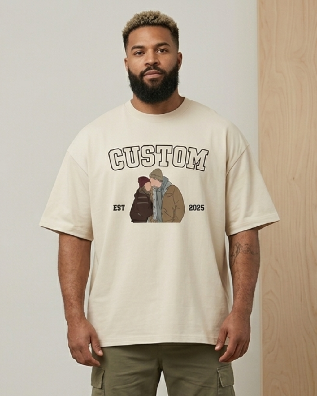 Custom Couple Illustration Oversized T-Shirt (Est. Year Edition)