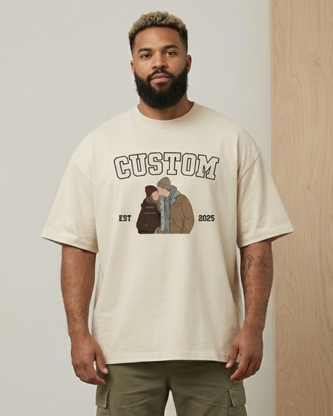 Custom Couple Illustration Oversized T-Shirt (Est. Year Edition)