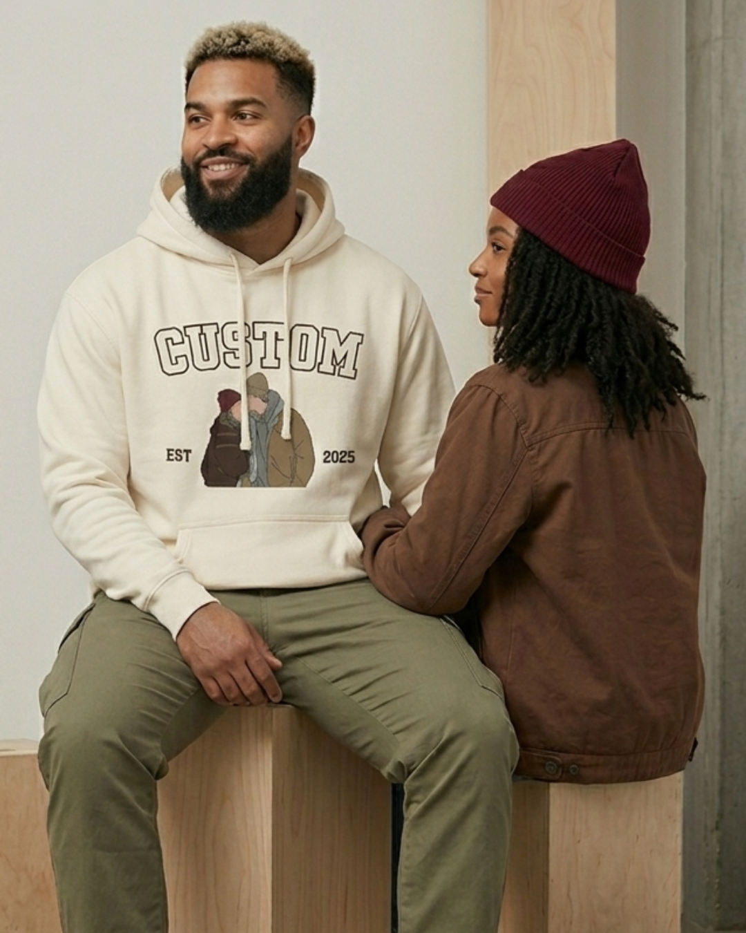 Custom Couple Illustration Oversized T-Shirt (Est. Year Edition)